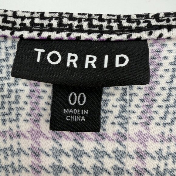 Torrid Plaid Wrap Midi Dress Ruched Sleeves Black Gray Purple Women’s 00 (M/L10) - Picture 8 of 11